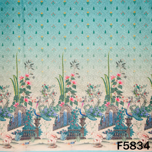 Digital Print Chikankari Sequins Work Cotton Fabric - F5834