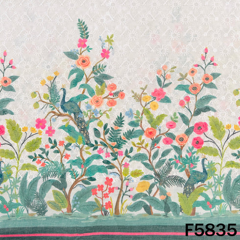 Digital Print Chikankari Sequins Work Cotton Fabric - F5835