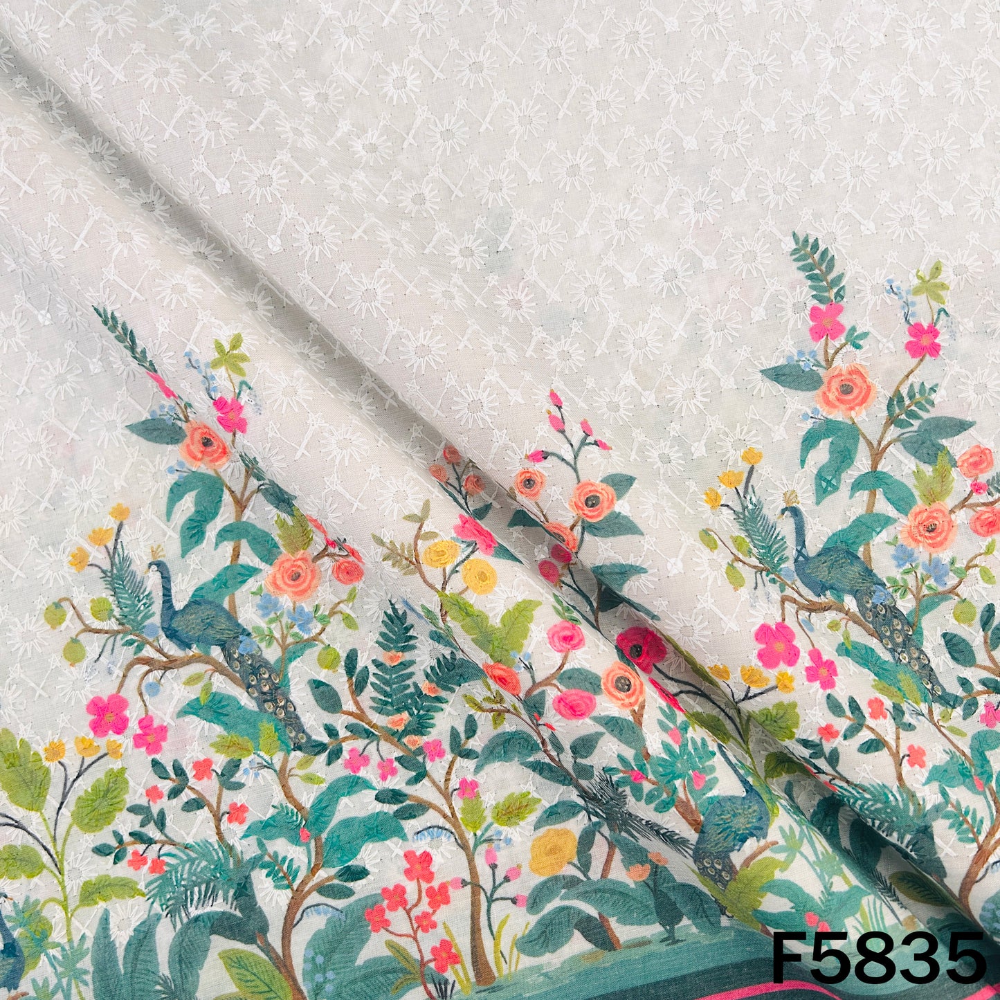 Digital Print Chikankari Sequins Work Cotton Fabric - F5835