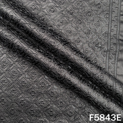 Thread Sequins Embroidered Satin Silk Fabric - F5843