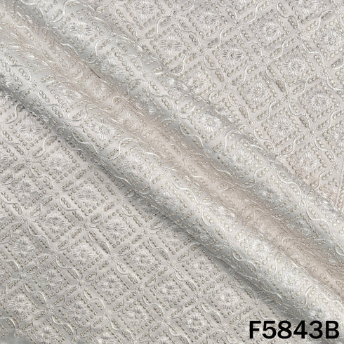 Thread Sequins Embroidered Satin Silk Fabric - F5843