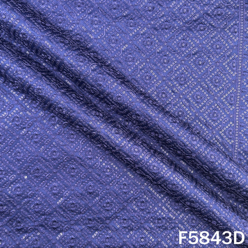 Thread Sequins Embroidered Satin Silk Fabric - F5843