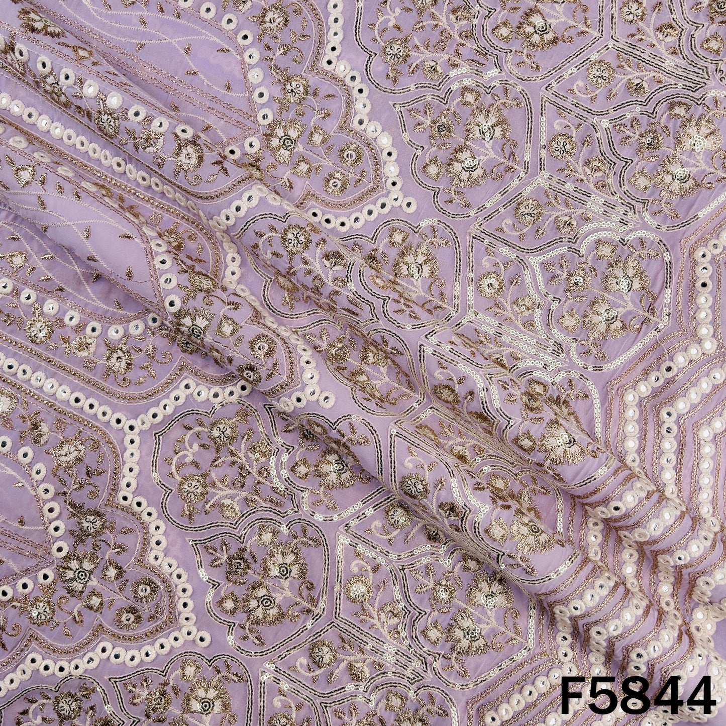 Faux Mirror Thread Zari Sequins Embroidered Georgette Fabric - F5844