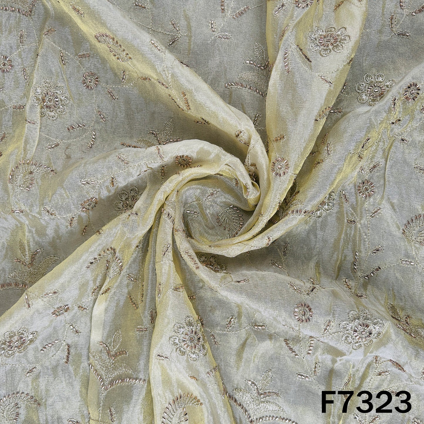 Dyeable Cut Dana Zari Embroidered Shimmer Tissue Fabric - F7323