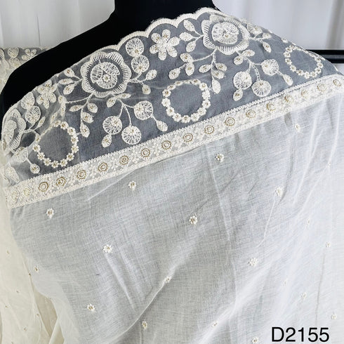 Dyeable Thread Sequins Embroridered Kora Cotton Dupatta-D2155