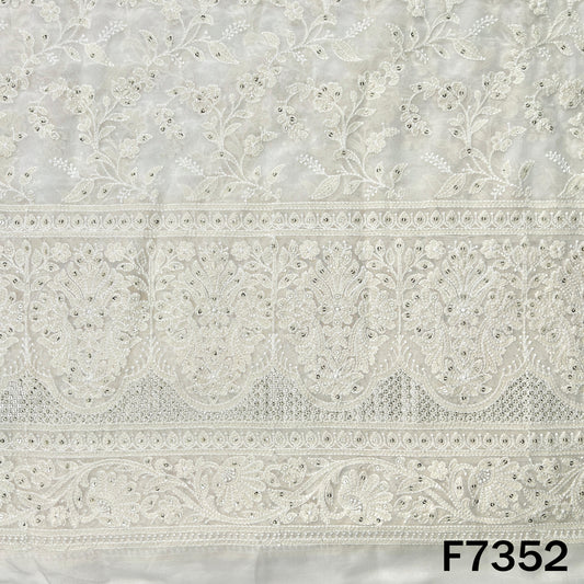 Dyeable Thread Sequins Embroidered Georgette Fabric - F7352