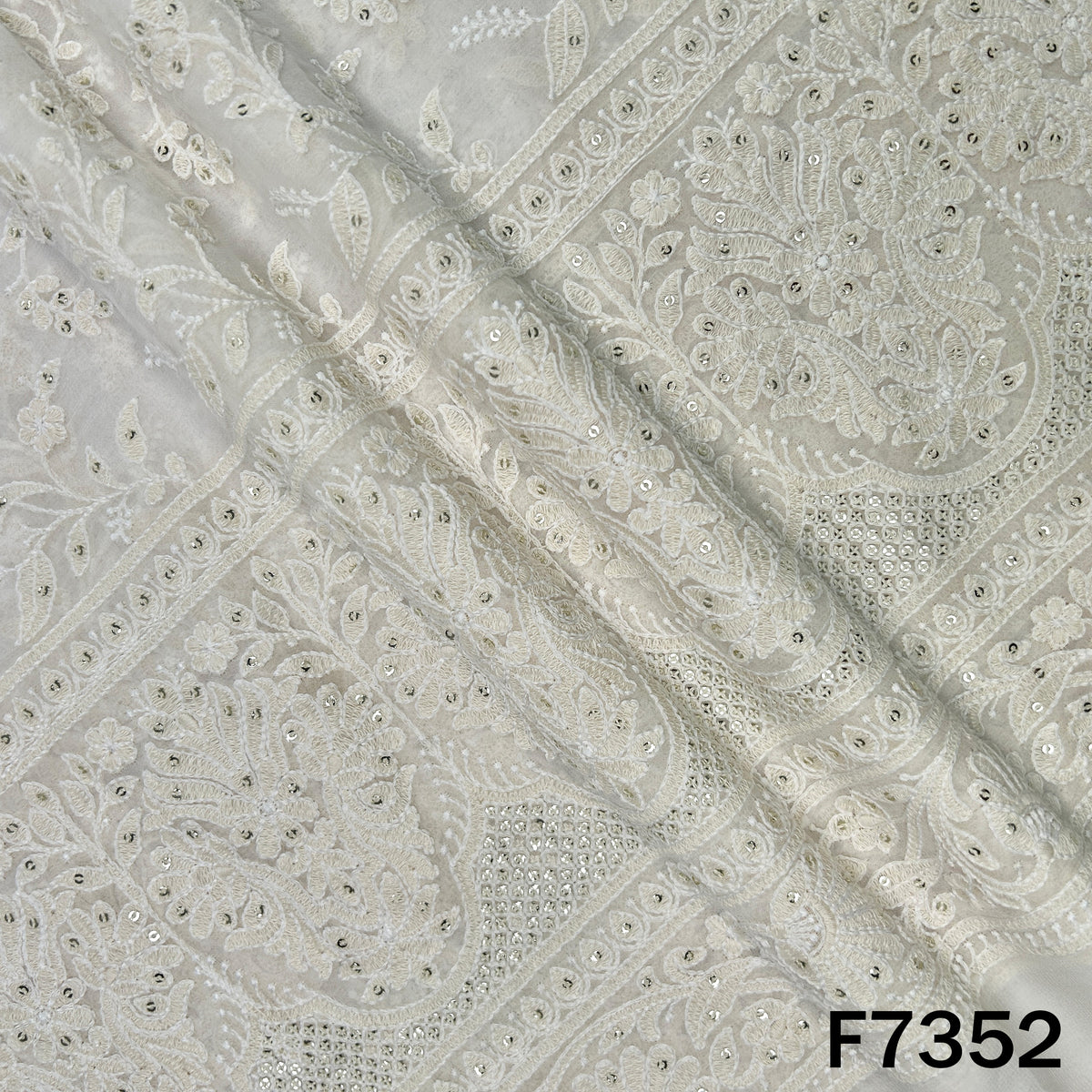Dyeable Thread Sequins Embroidered Georgette Fabric - F7352