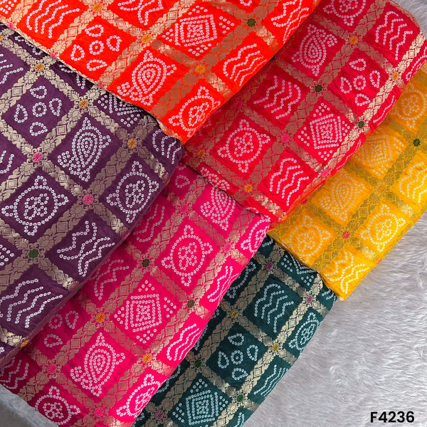 Zari Work Bandhani Print Dola Silk Fabric-F4236