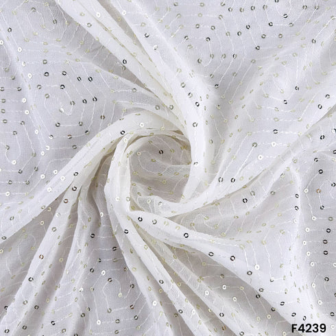 Dyeable Thread Sequins Embroidered Georgette Fabric- F4239