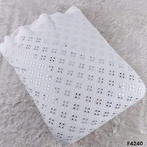 Dyeable Mirror Work Thread Embroidered Georgette Fabric- F4240