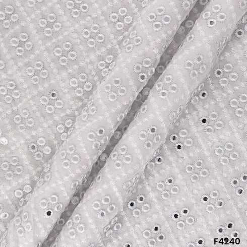 Dyeable Mirror Work Thread Embroidered Georgette Fabric- F4240