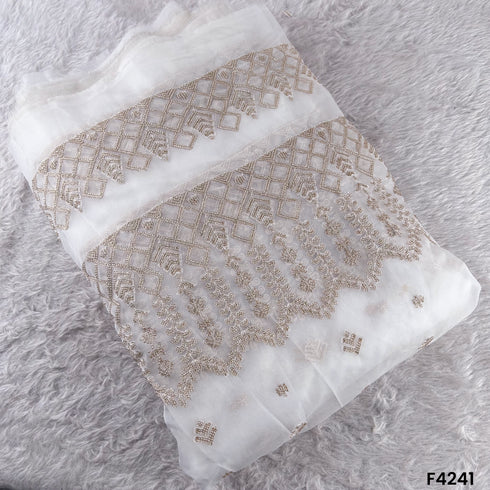 Dyeable Zari Thread Embroidered Organza Fabric- F4241