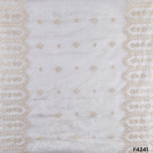 Dyeable Zari Thread Embroidered Organza Fabric- F4241