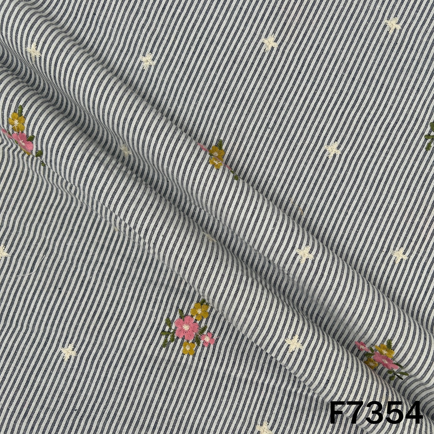 Stripes Thread Work Handloom Cotton Fabric - F7354