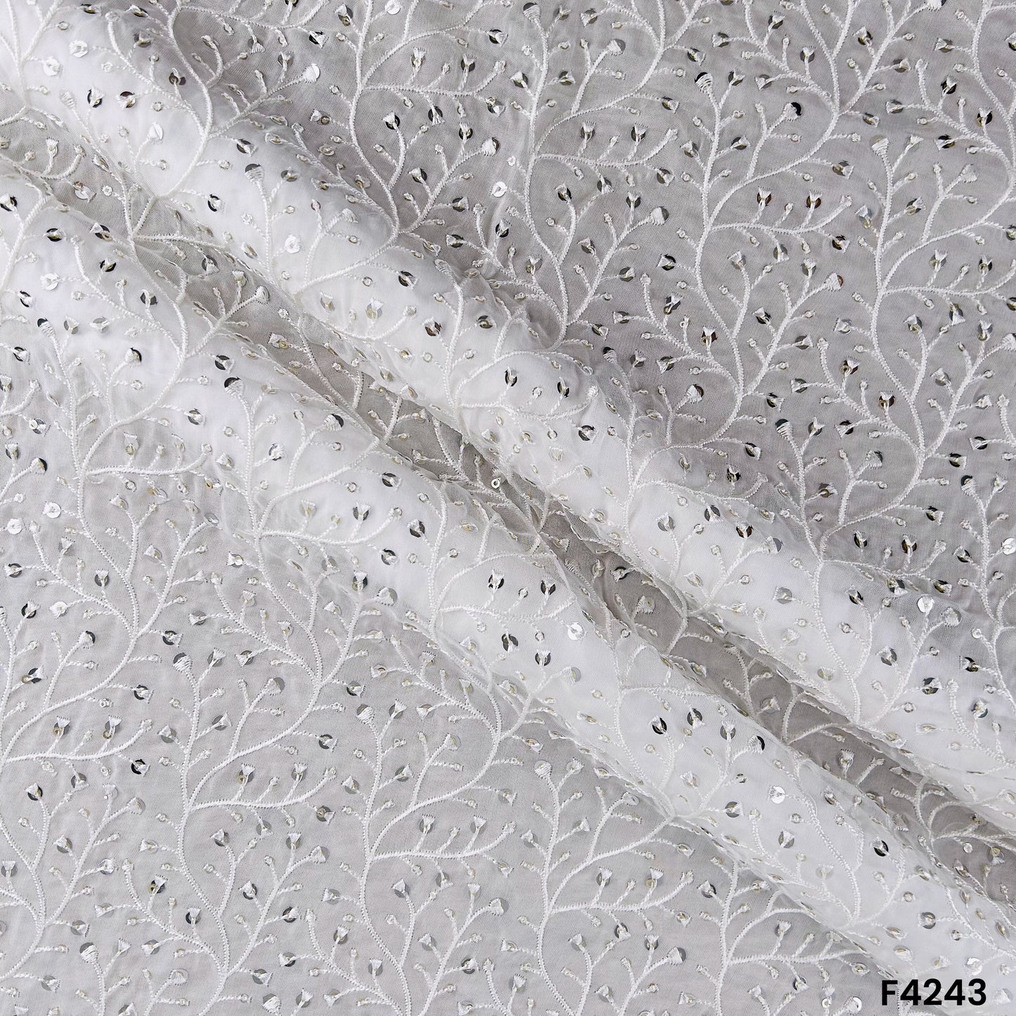 Dyeable Thread Sequins Embroidered Organza Fabric- F4243