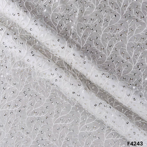 Dyeable Thread Sequins Embroidered Organza Fabric- F4243