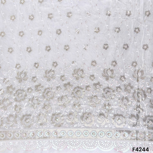 Dyeable Thread Sequins Embroidered Georgette Fabric- F4244