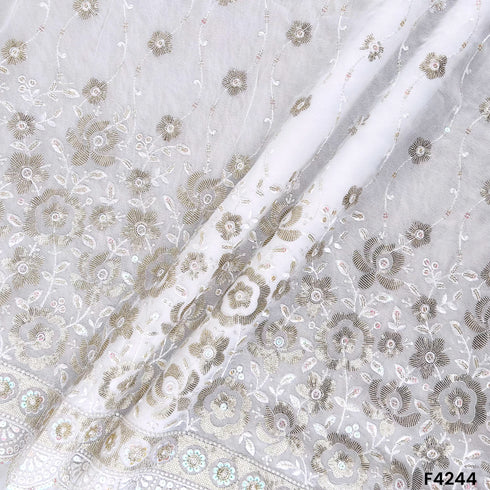 Dyeable Thread Sequins Embroidered Georgette Fabric- F4244