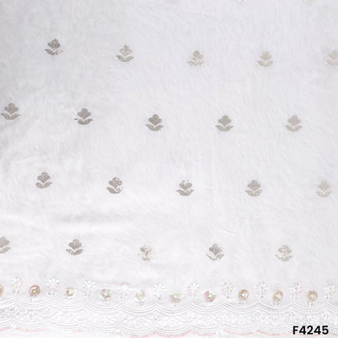 Dyeable Thread Sequins Embroidered Georgette Fabric- F4245