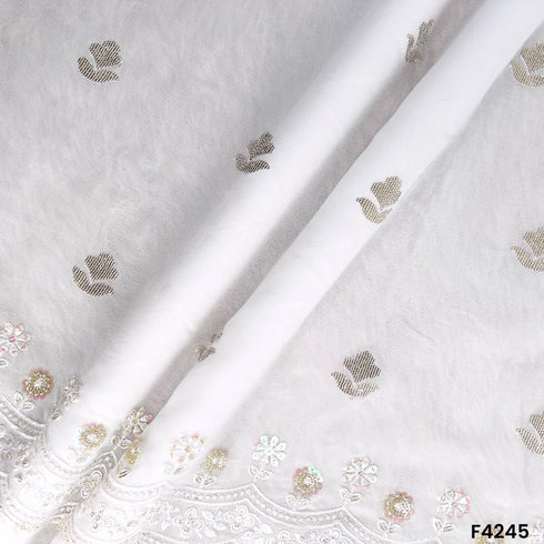 Dyeable Thread Sequins Embroidered Georgette Fabric- F4245