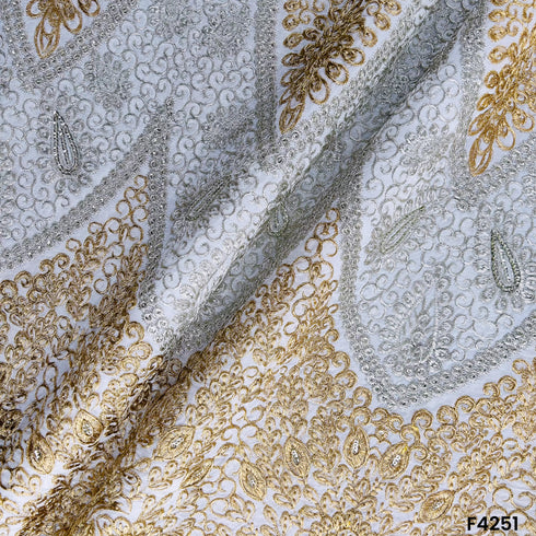 Dyeable Zari Sequins Embroidered Georgette Fabric- F4251