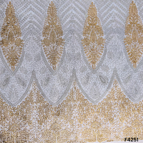 Dyeable Zari Sequins Embroidered Georgette Fabric- F4251