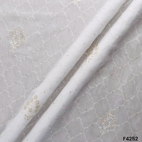 Dyeable Thread Sequins Embroidered Georgette Fabric- F4252