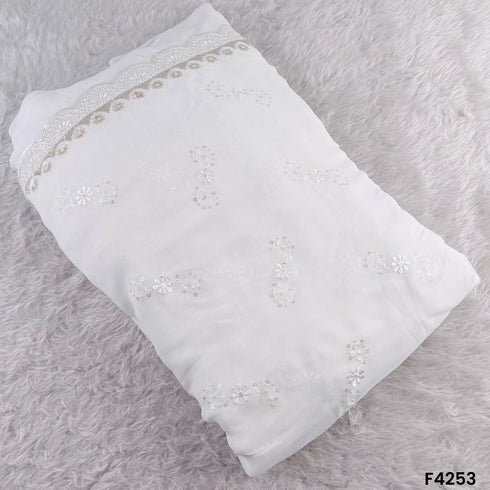 Dyeable Thread Sequins Embroidered Georgette Fabric- F4253