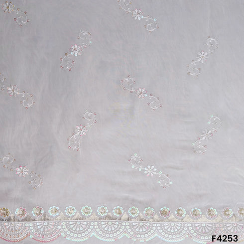 Dyeable Thread Sequins Embroidered Georgette Fabric- F4253