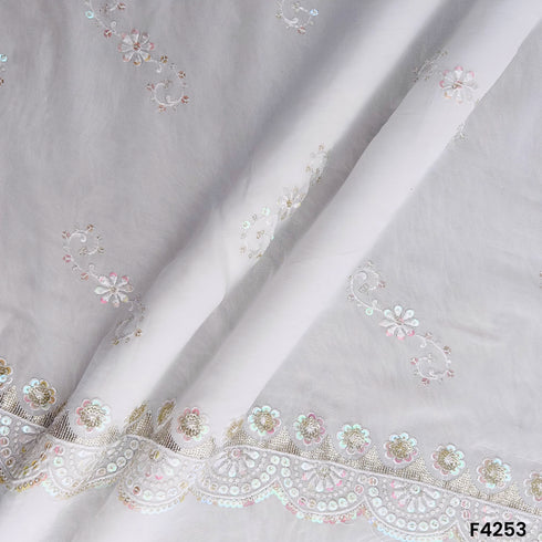 Dyeable Thread Sequins Embroidered Georgette Fabric- F4253