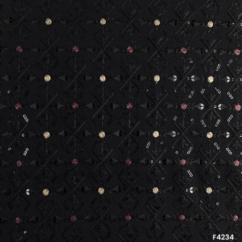 Thread Sequins Embroidered Silk Fabric-F4234