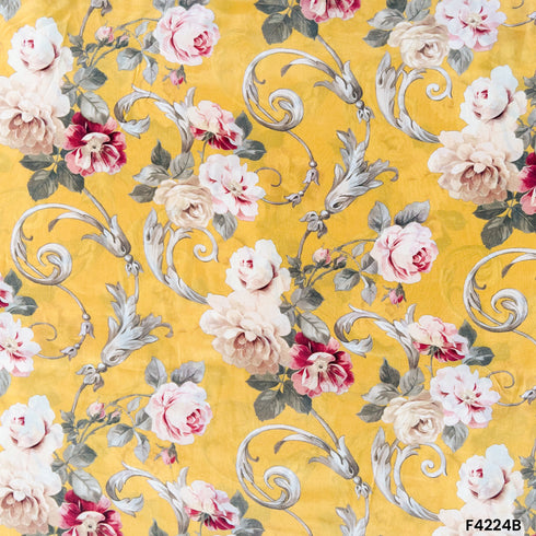 Floral Printed Viscose Crepe Fabric- F4224