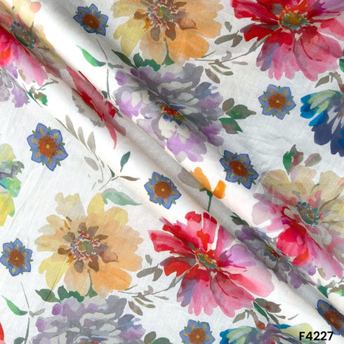 Floral Printed Mul Cotton Fabric- F4227