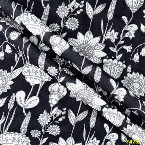 Floral Printed Mul cotton Fabric - F4231