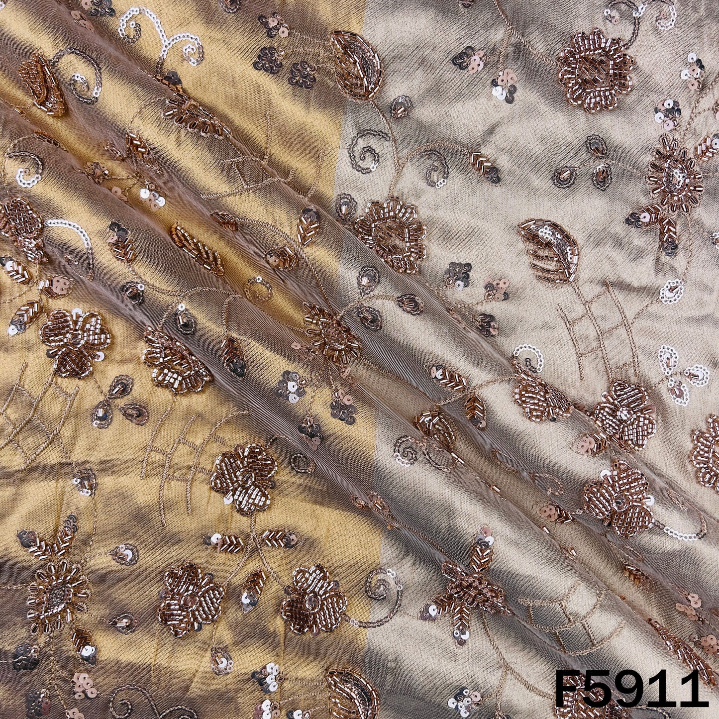 Cut Dana Thread Sequins Embroidered Kanjivaram Tissue Fabric - F5911