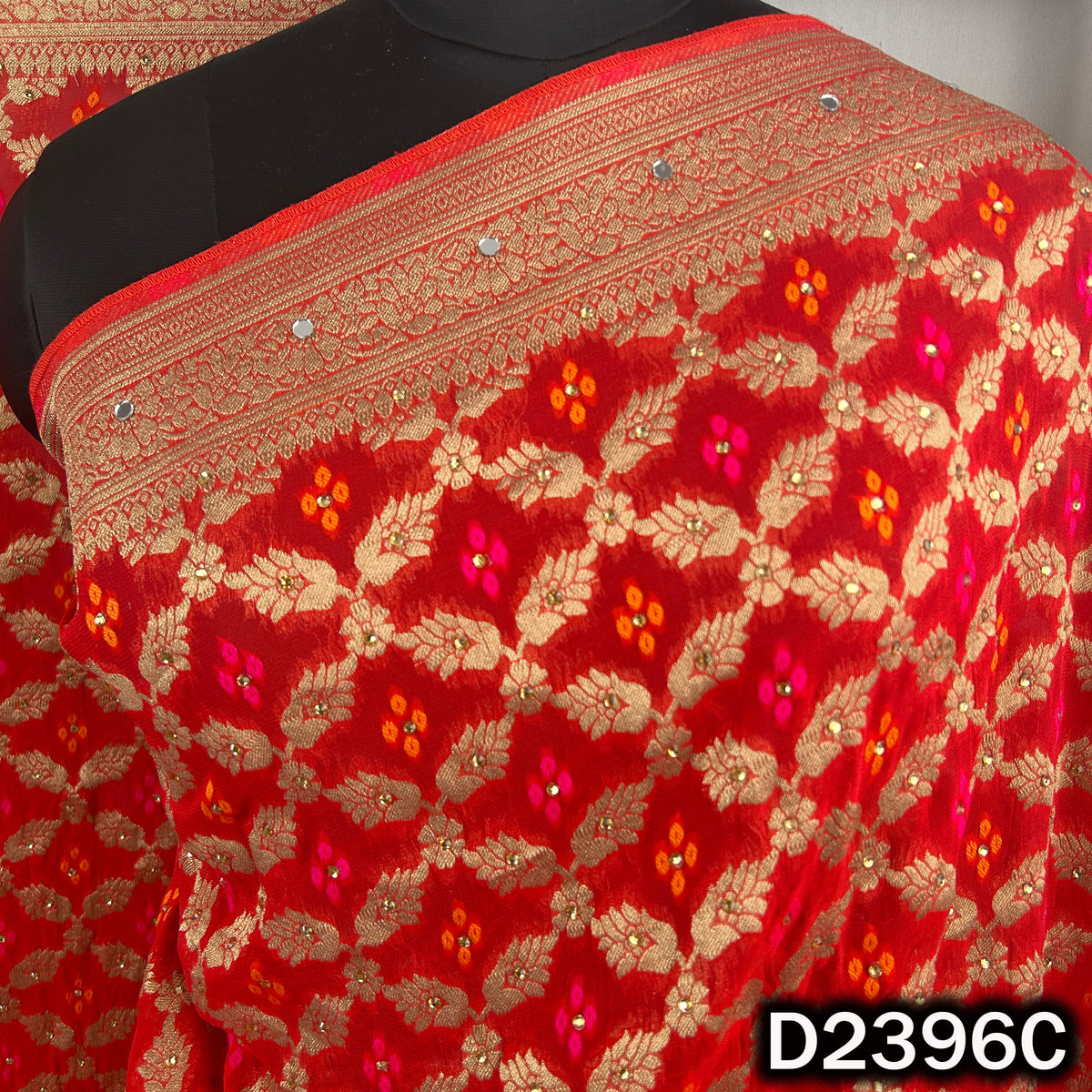 Bandhani Print Mirror and Stone Work Georgette Dupatta - D2396