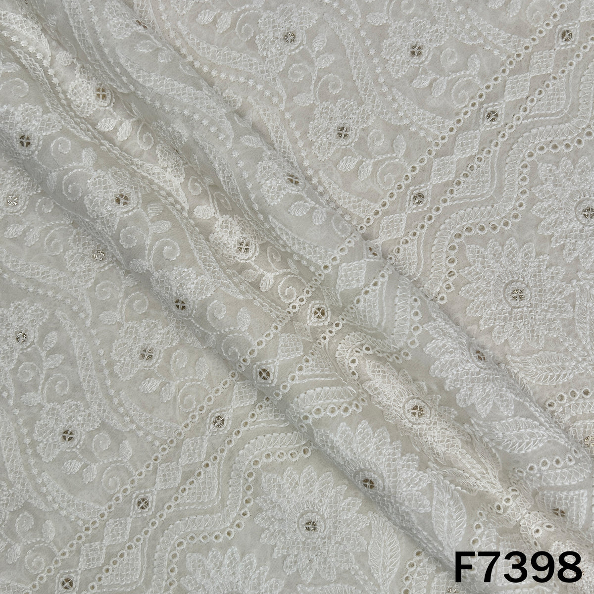 Dyeable Thread Sequins Embroidered Georgette Fabric - F7398
