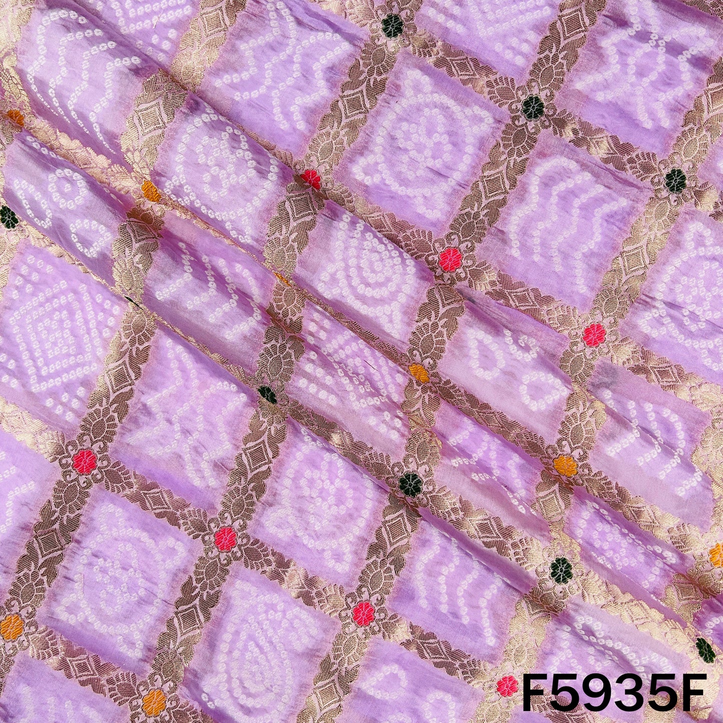Zari Work Bandhani Print Dola Silk Fabric - F5935