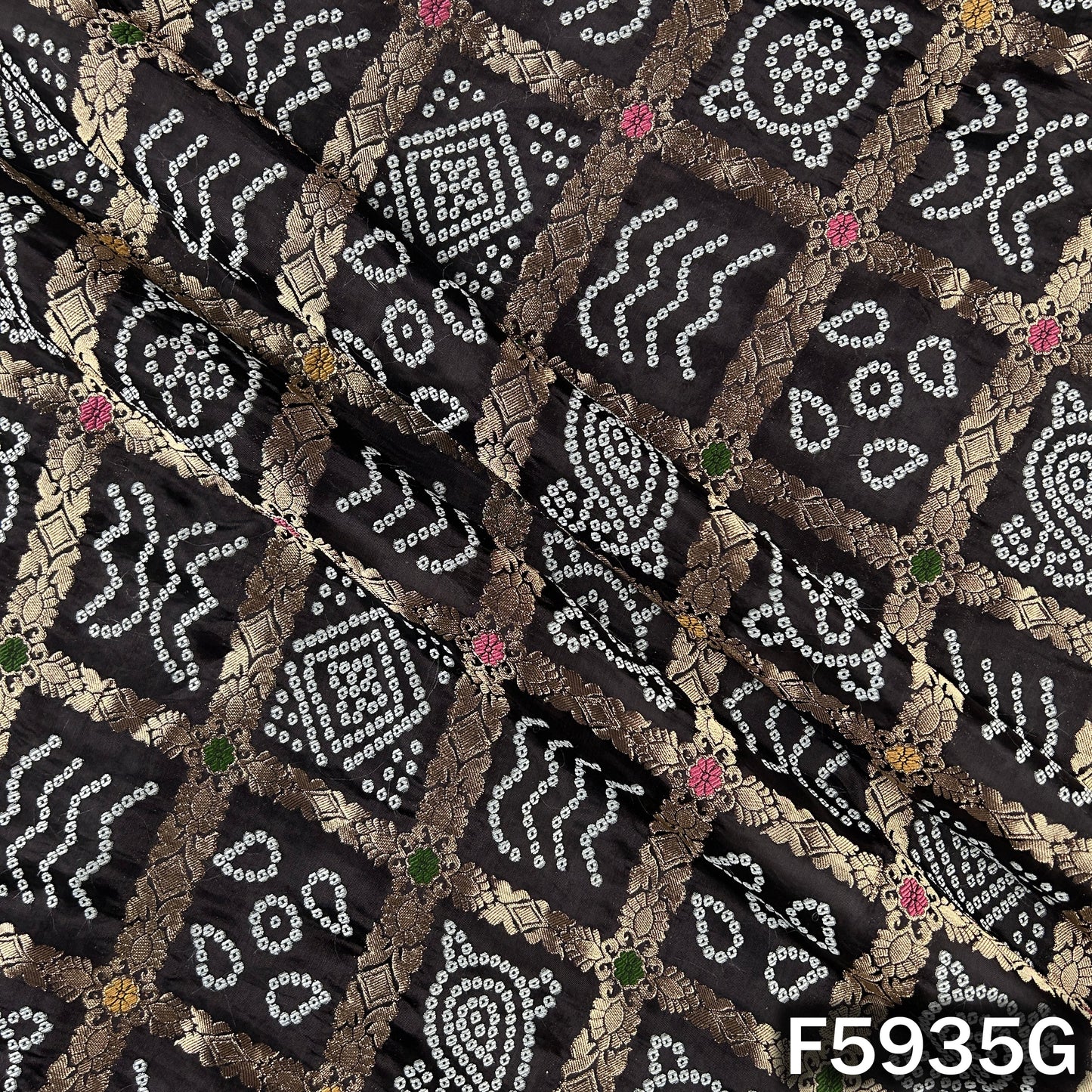 Zari Work Bandhani Print Dola Silk Fabric - F5935