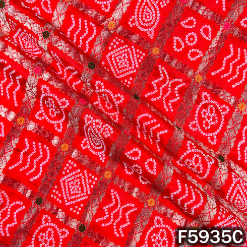 Zari Work Bandhani Print Dola Silk Fabric - F5935