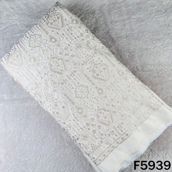 Dyeable Thread Embroidered Linen Silk Fabric - F5939