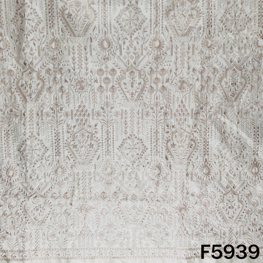 Thread Embroidered Linen Silk Fabric - F5939