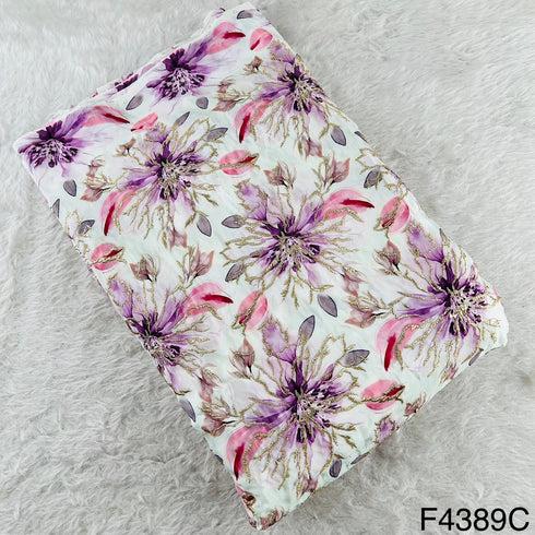 Positional Print Zari Embroidered Crepe Fabric-F4389