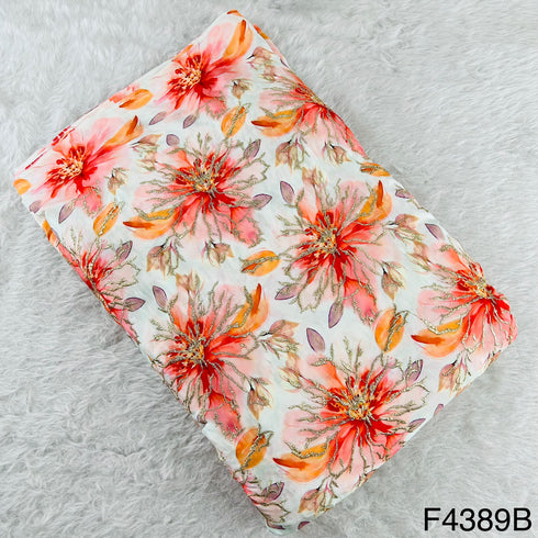 Positional Print Zari Embroidered Crepe Fabric-F4389