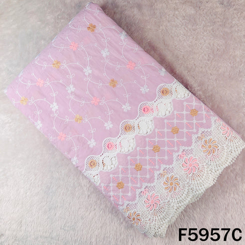 Thread Embroidered Lace Work Cambric Cotton Fabric - F5957