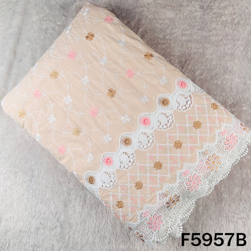 Thread Embroidered Lace Work Cambric Cotton Fabric - F5957