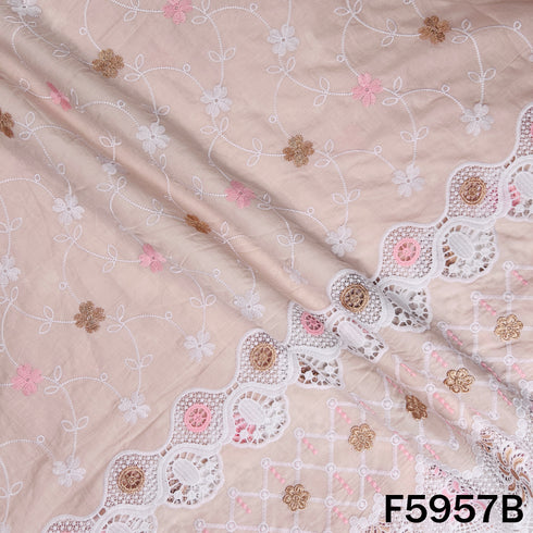 Thread Embroidered Lace Work Cambric Cotton Fabric - F5957