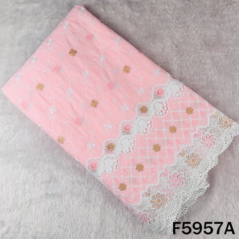 Thread Embroidered Lace Work Cambric Cotton Fabric - F5957