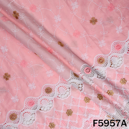 Thread Embroidered Lace Work Cambric Cotton Fabric - F5957