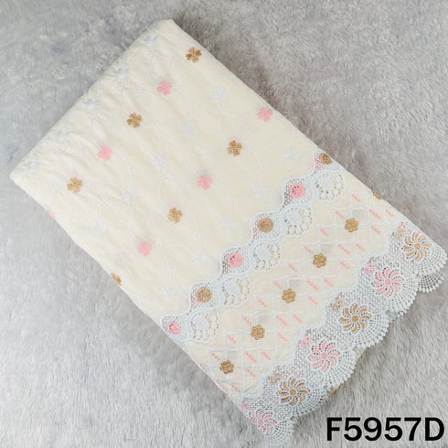 Thread Embroidered Lace Work Cambric Cotton Fabric - F5957